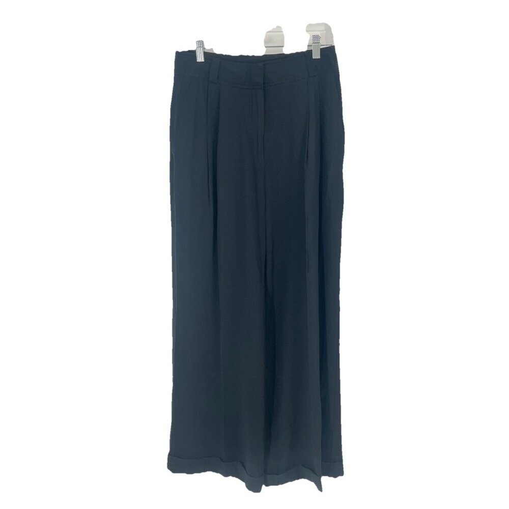 Leith Black Wide Leg Silk Pants Quiet Luxury Classic Sz 8 Minimalist Capsule